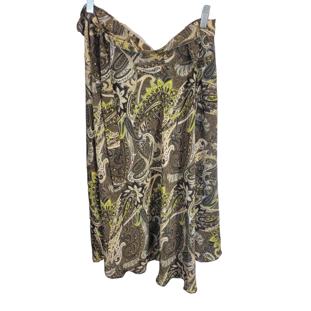 Kariza Brown Paisley Silk Blend Boho Hippie Wraparound Skirt Women's One Size